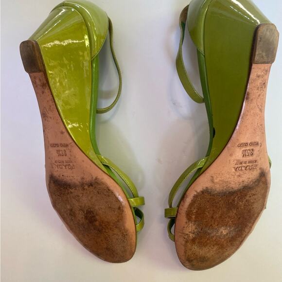 Prada strappy wedges. Patent leather. Lime green. EU 35.5, US Size 5.5. - Picture 5 of 16